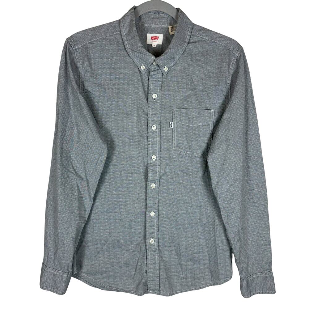 Levi's Shirt Men's Small Gray Round‎ Hem Pockets Long Sleeve Casual Button-Down